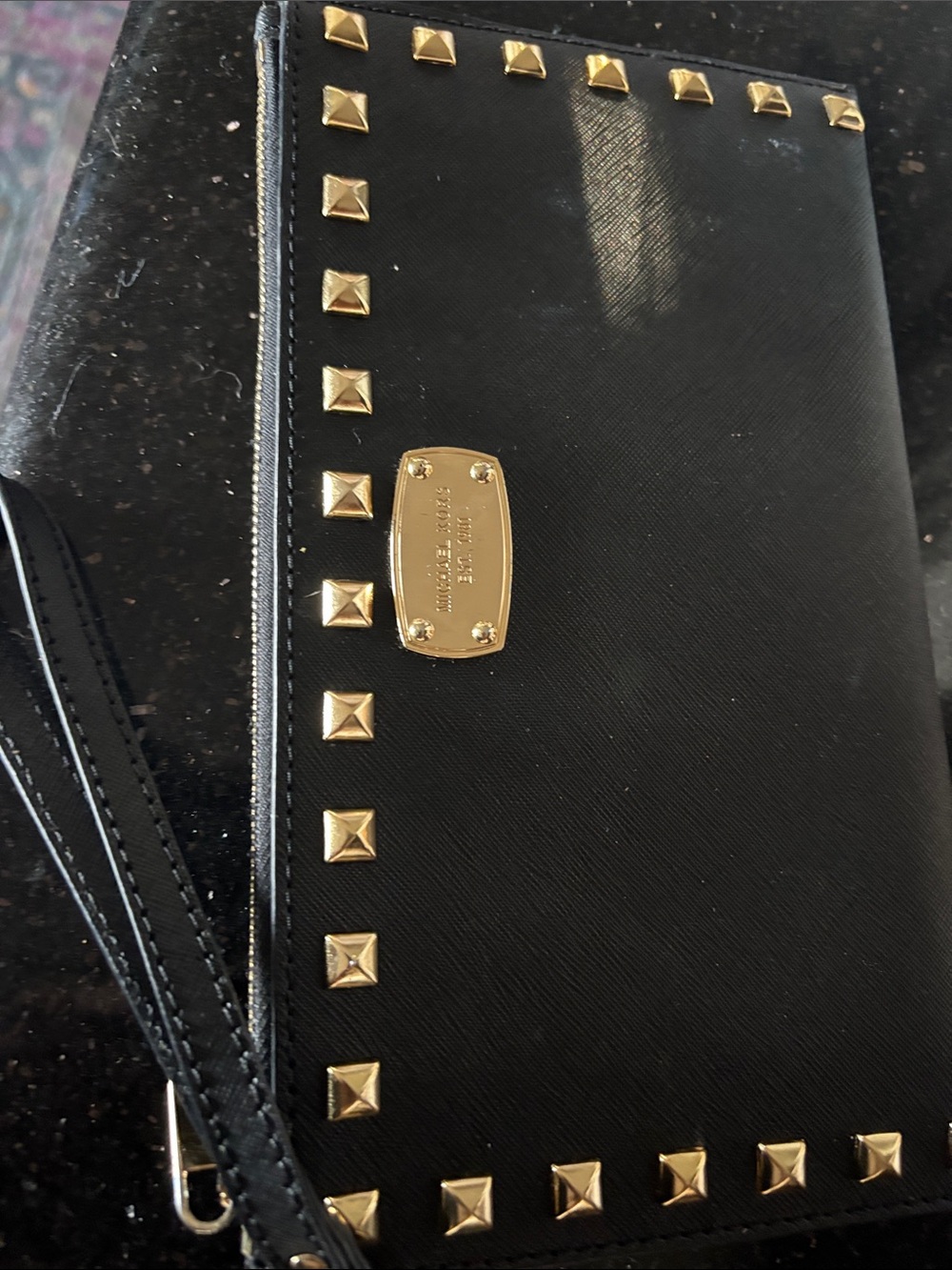Michael Kors Black Wristlet with Gold Studs